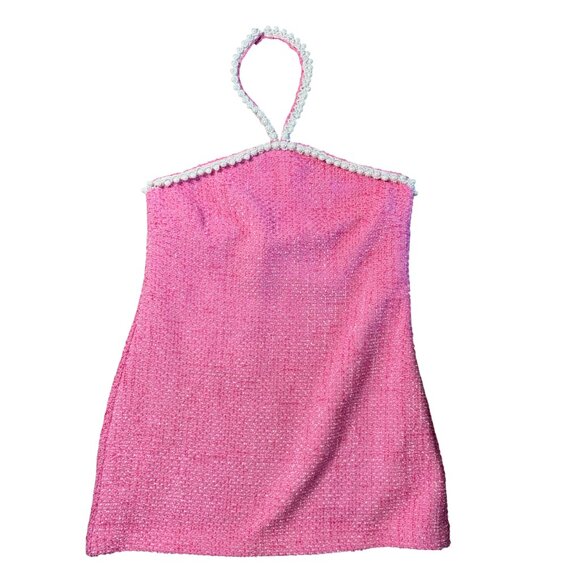 Tuckernuck Petra Mini Dress size XL Pink Tweed & Pearl Hyacinth House halter - Picture 7 of 14